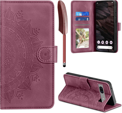 Lederhülle Google Pixel 7A Weinrot Wallet PU Case Magnet Standfunktion