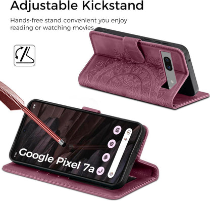 Lederhülle Google Pixel 7A Weinrot Wallet PU Case Magnet Standfunktion