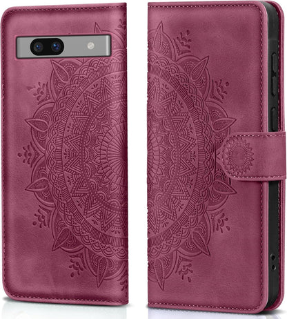Lederhülle für Google Pixel 7A Flip Wallet Weinrot