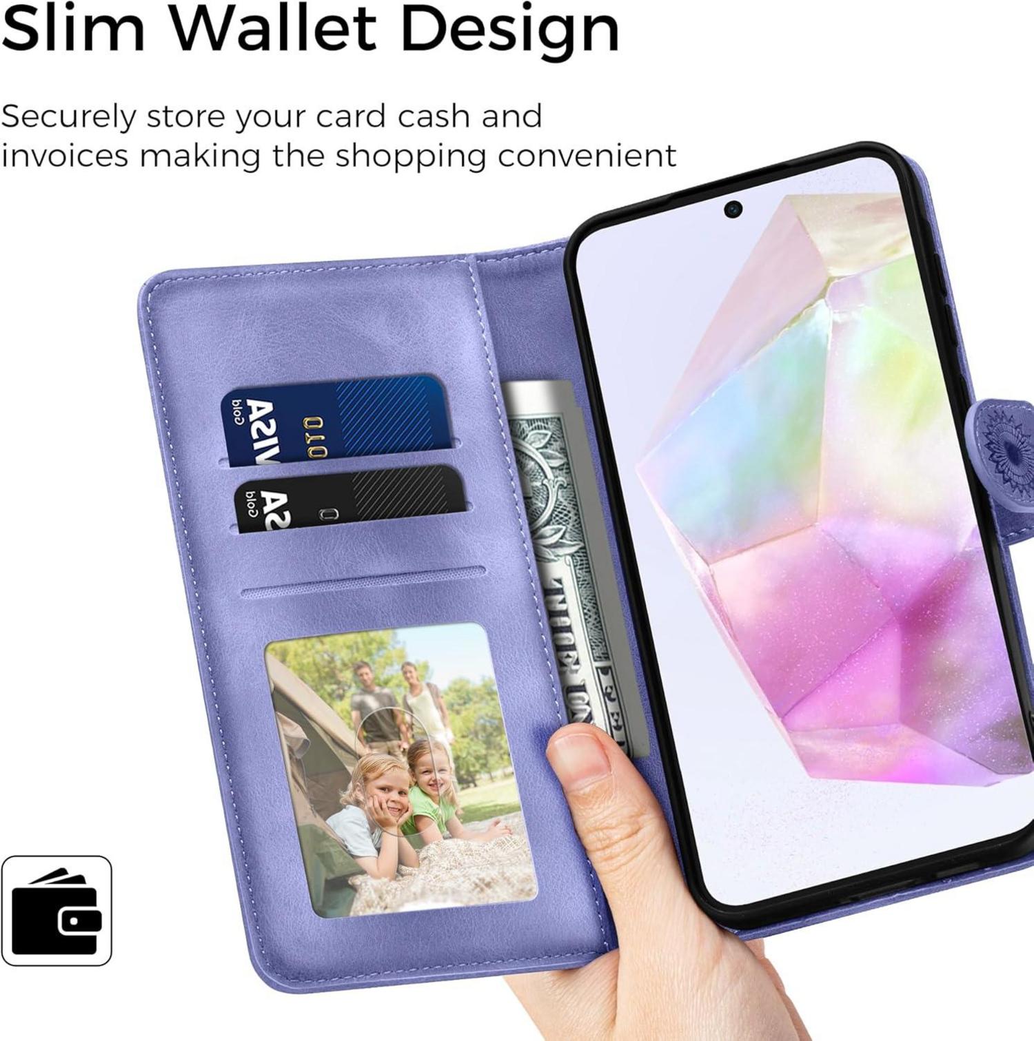 Samsung Galaxy A35 5G Lederhülle Flip Wallet PU Case Lila