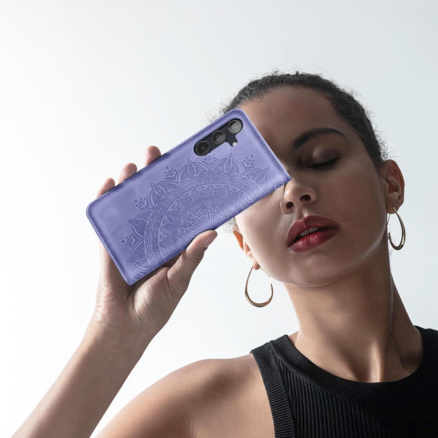 Lila Samsung Galaxy A35 5G Flip Wallet Lederhülle mit Kartenfach
