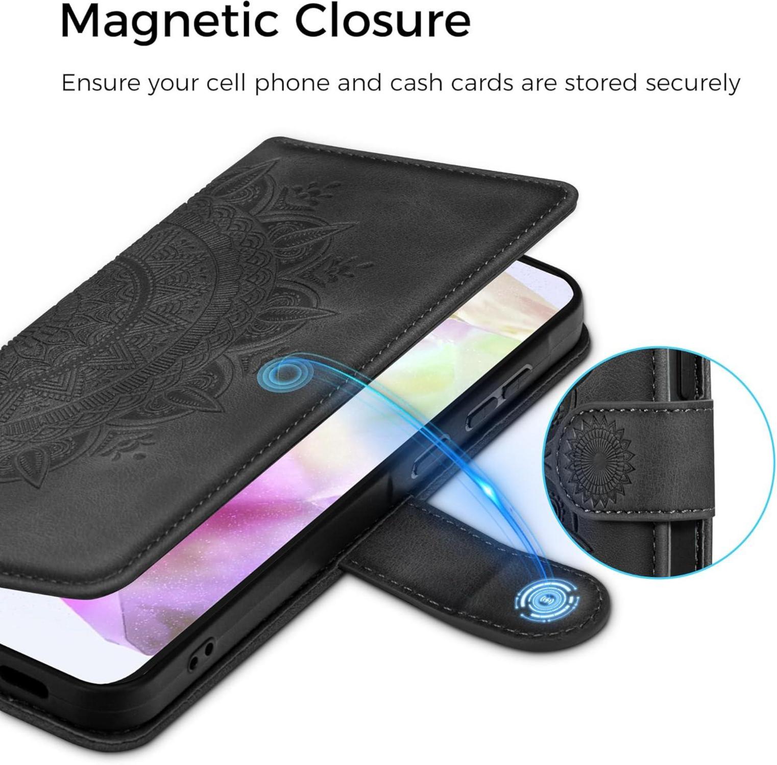 Samsung Galaxy A35 Lederhülle Wallet Case mit Standfunktion - Schwarz