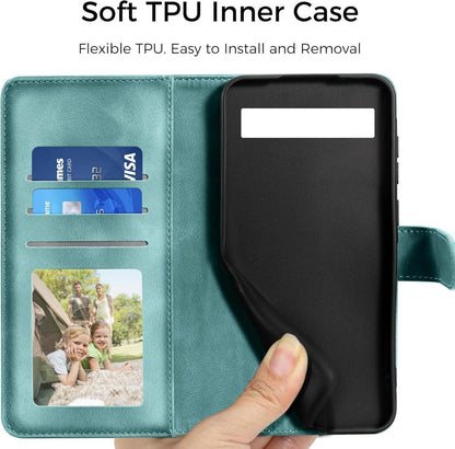 Google Pixel 8A Lederhülle Flip Wallet Case Standfunktion Grün