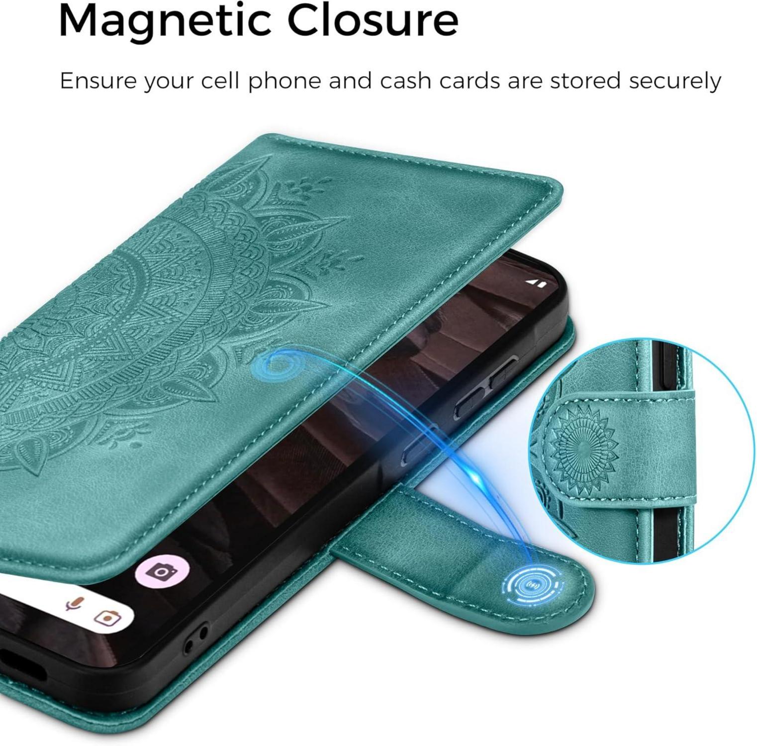 Google Pixel 7A Lederhülle Wallet Case Schutzhülle Grün