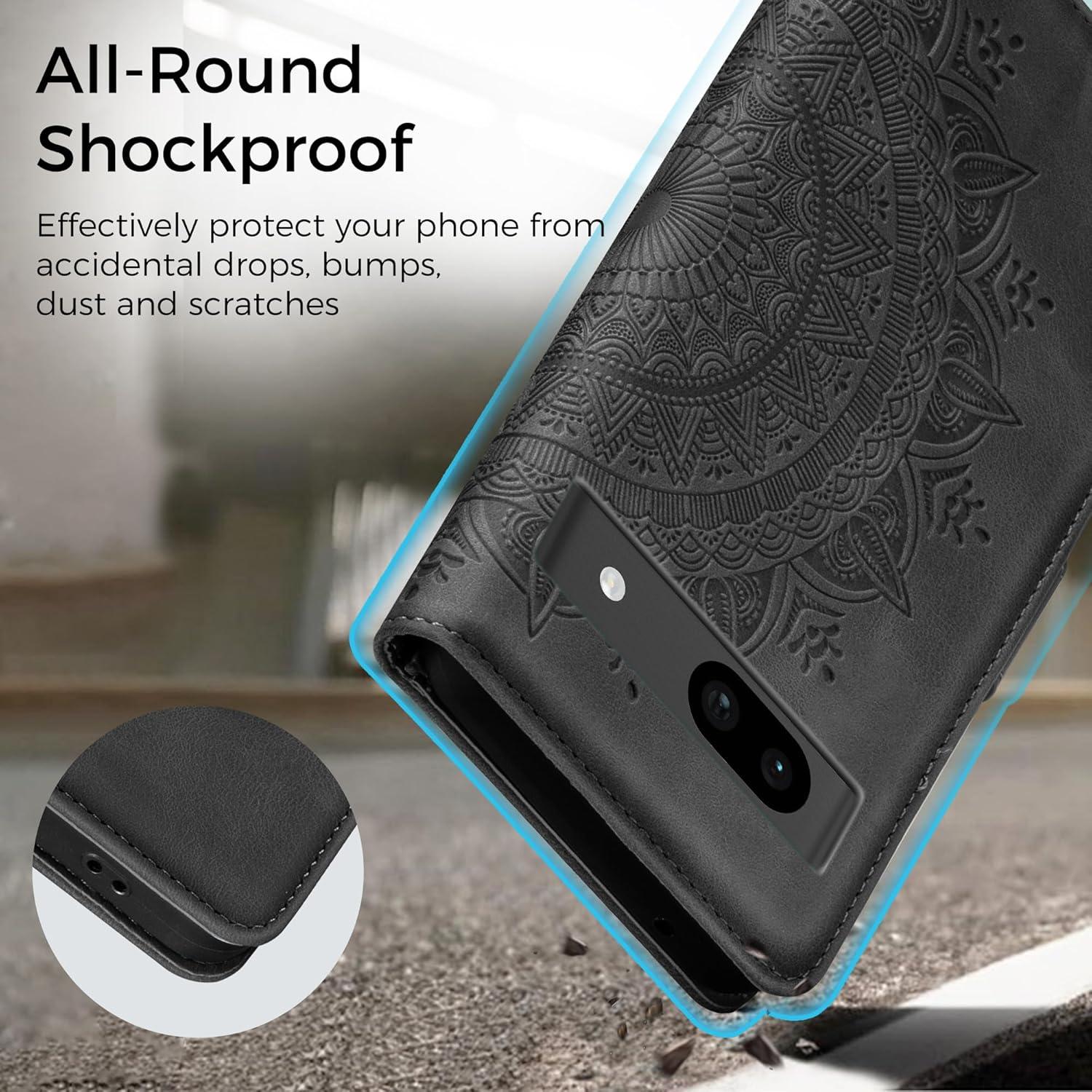 Lederhülle Google Pixel 8A Flip Wallet Handyhülle PU Case Schwarz
