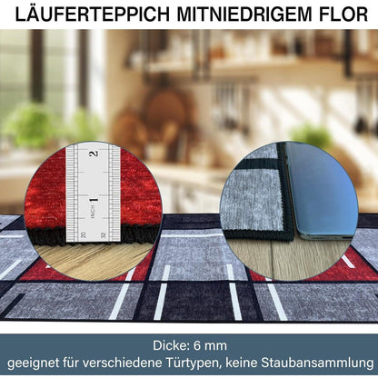 Rutschfester Teppichläufer 80x120cm Modern Rot Kariert