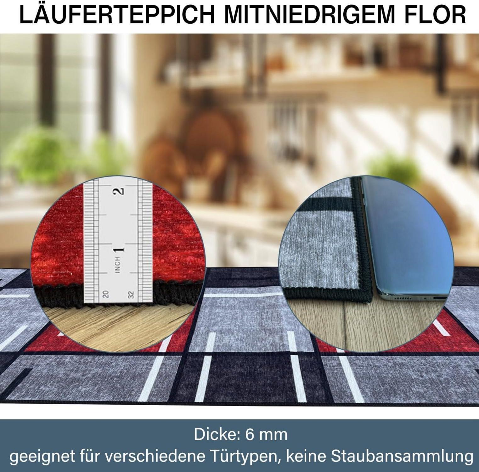 WTHYGB Teppich Läufer Flur rutschfest 80x120cm Modern Waschbar Rot Kariert
