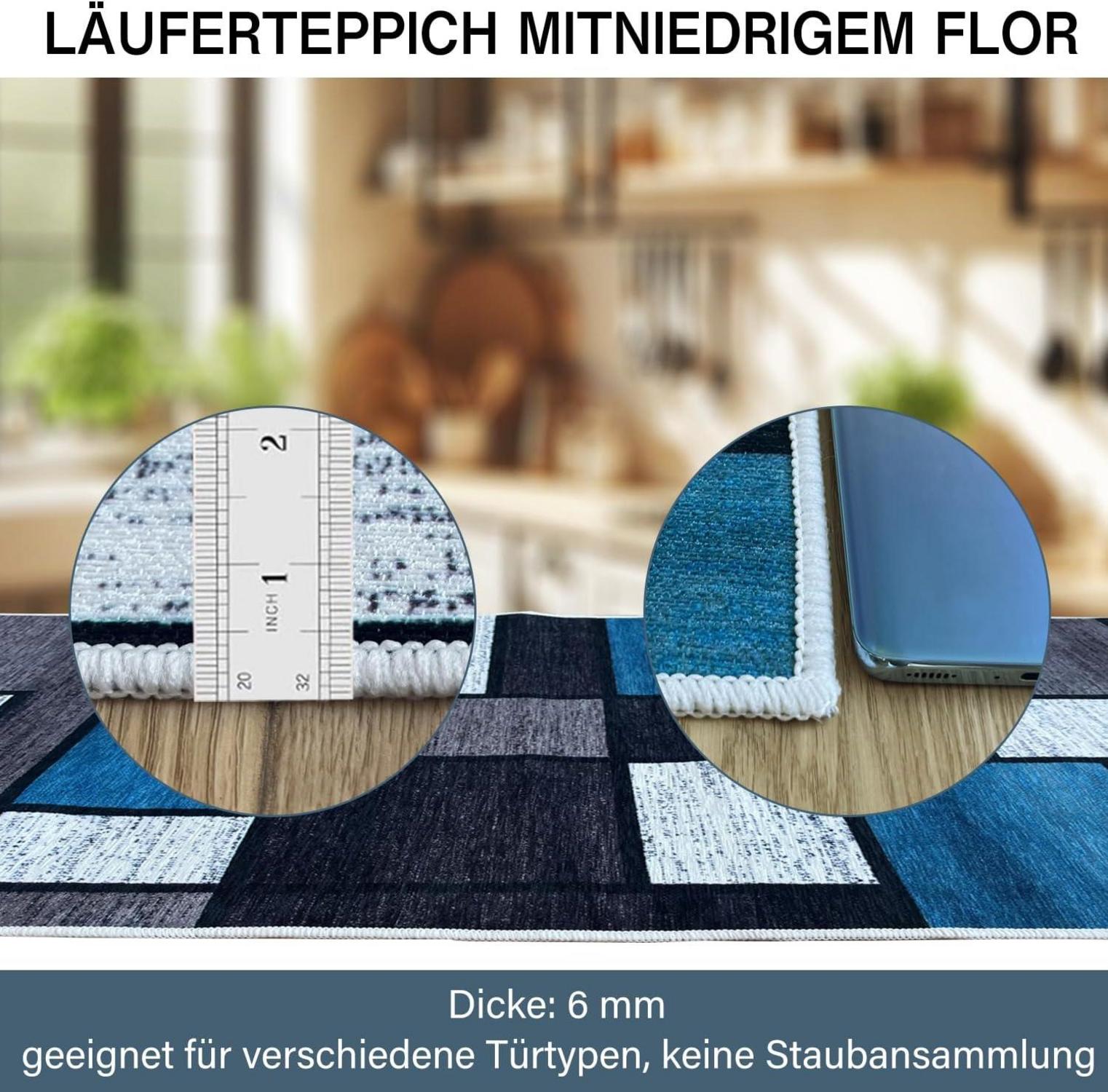 Teppichläufer Flur rutschfest blau 60x150 cm modern waschbar
