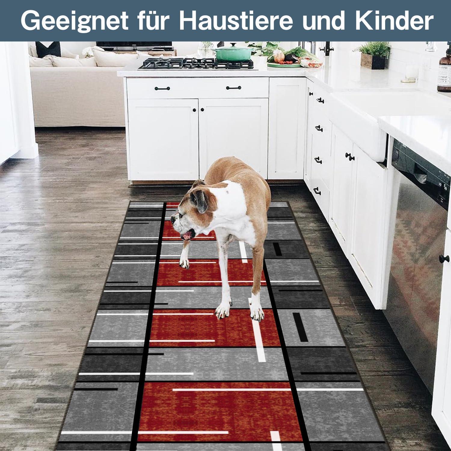 Teppich Läufer Flur 60x250 cm rutschfest waschbar modern rot karierter