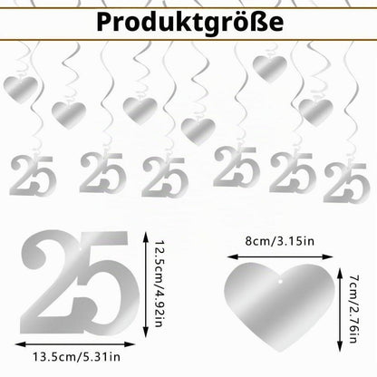 Silberhochzeit Deko Set | 18-teilige Girlande & Spiralen