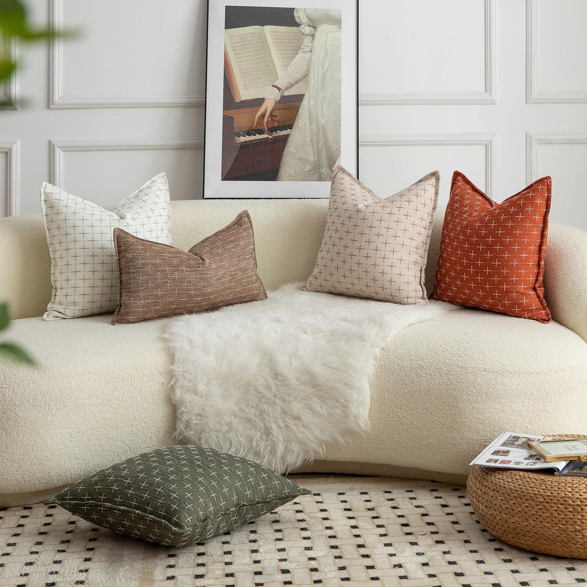 Hanf Kissenbezug 2er Set - Modern Bauernhaus Stil 55x55cm