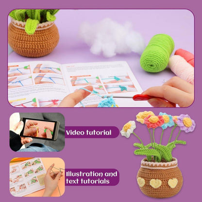 DIY Häkelset für Anfänger - Gehäkelte Blumen Topfverzierung - Geschenk für Frauen
