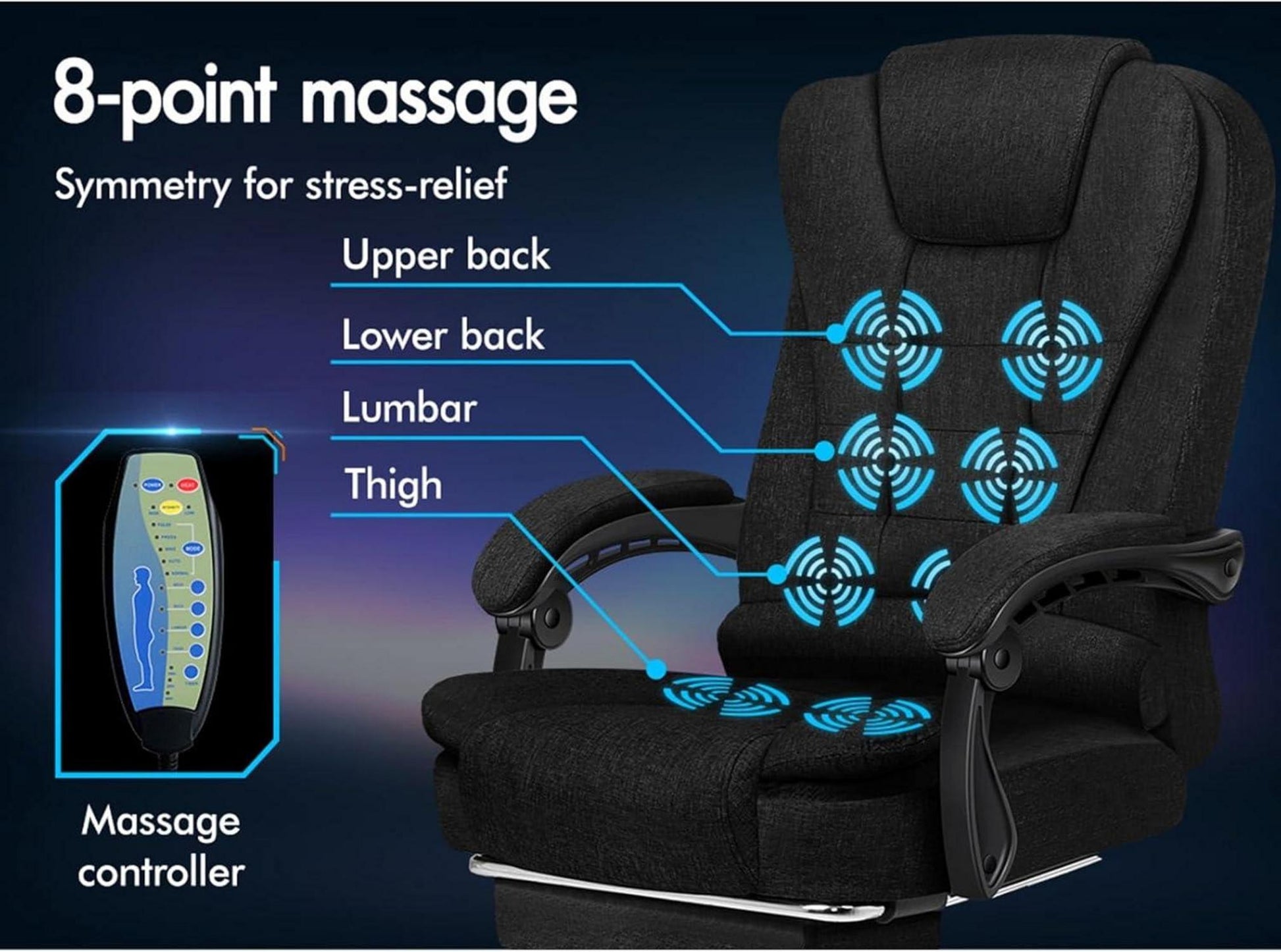 Ergonomischer Bürostuhl mit Massagefunktion und Lendenwirbelstütze, Schwarz