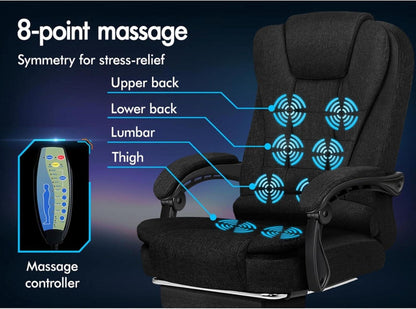 Ergonomischer Bürostuhl mit Massagefunktion und Lendenwirbelstütze, Schwarz