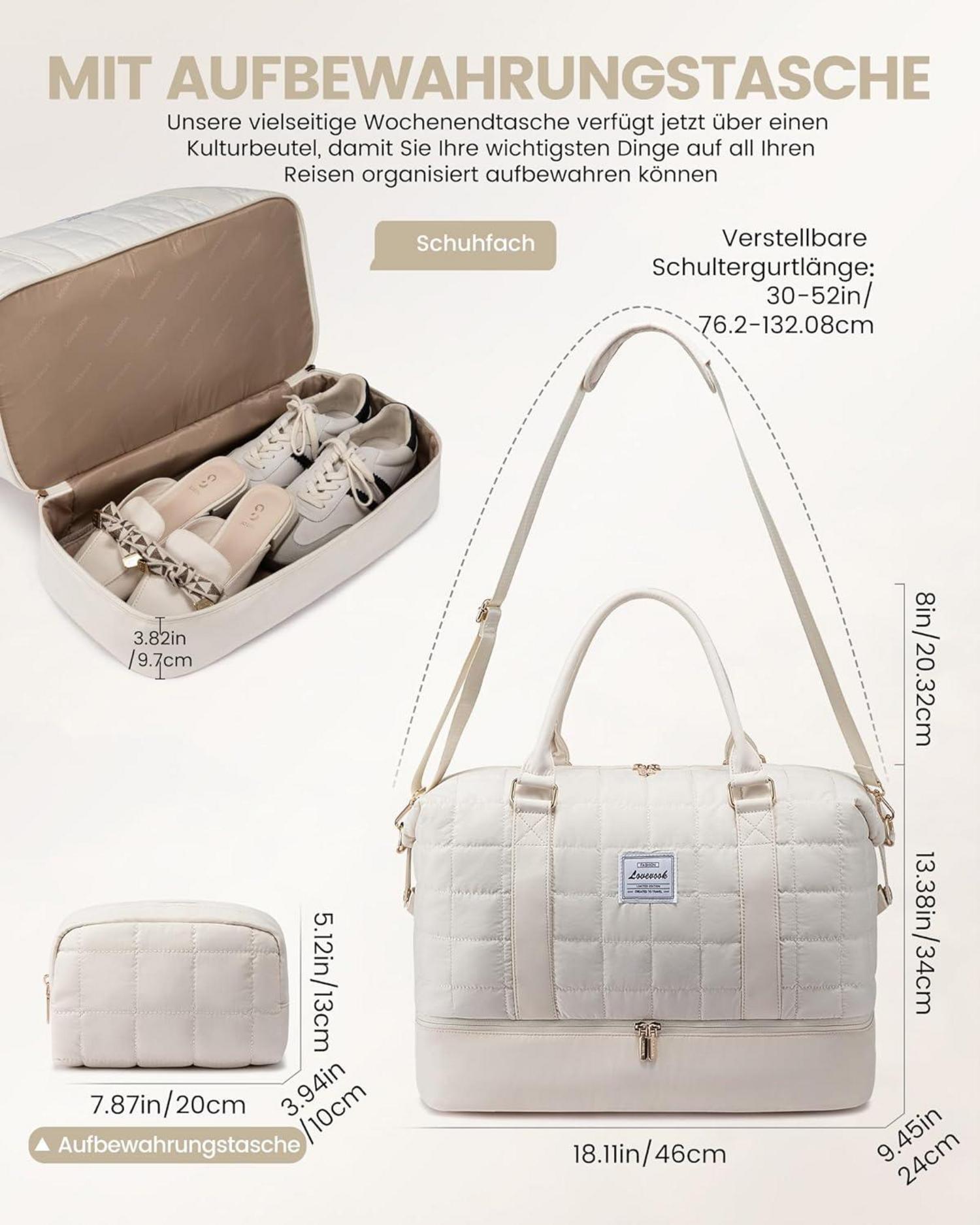 Leichte LOVEVOOK Damen Reisetasche mit Schuhfach, Nassfach