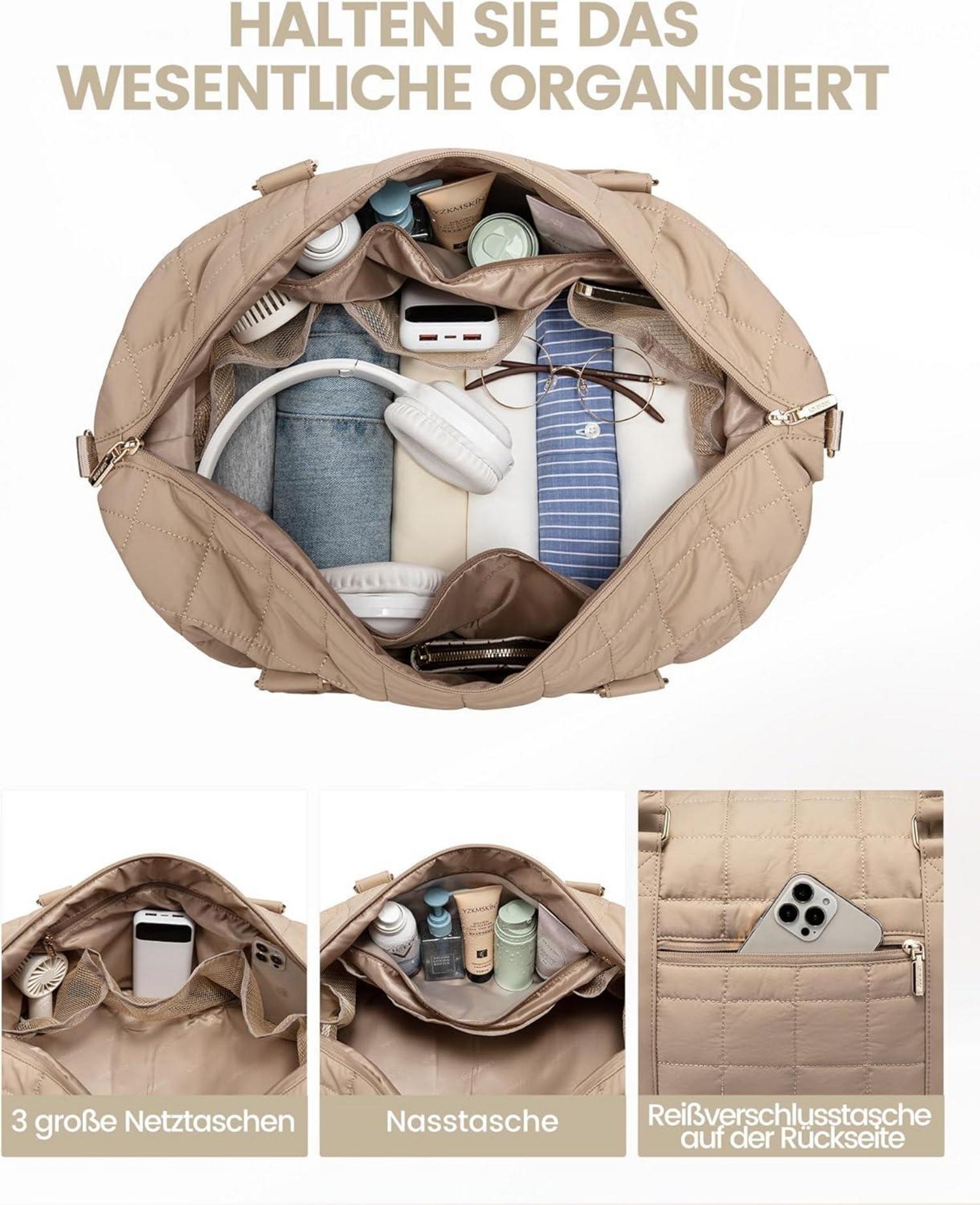Große Reisetasche Damen mit Schuhfach & Nassfach, Handgepäck Weekender Bag
