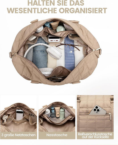 Große Reisetasche Damen mit Schuhfach & Nassfach, Handgepäck Weekender Bag