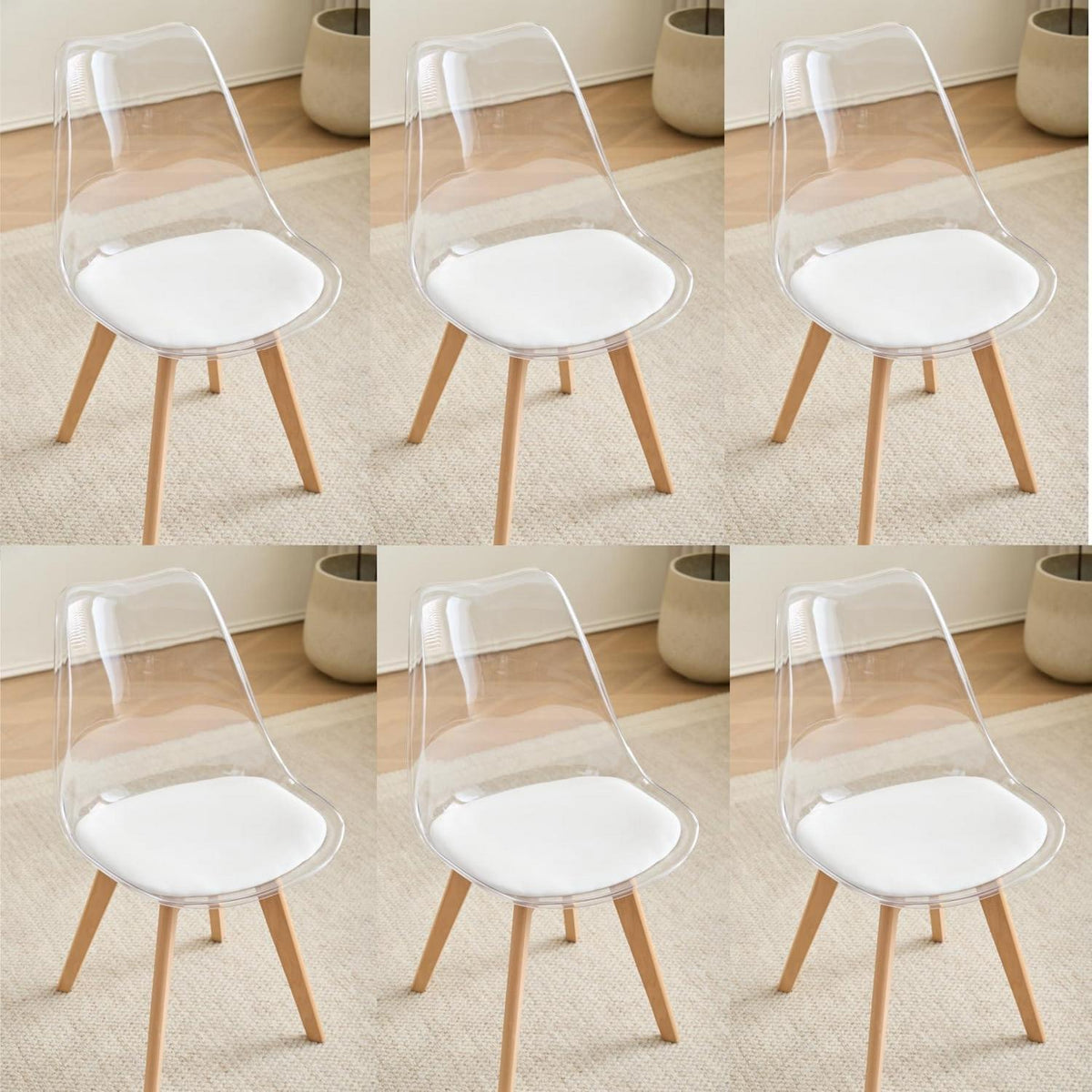 6 Esszimmerstühle Modern Transparent Weißes in Lederoptik