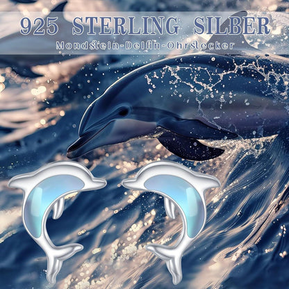 Delfin Ohrringe 925 Sterling Silber Hypoallergene Mondstein Ohrstecker