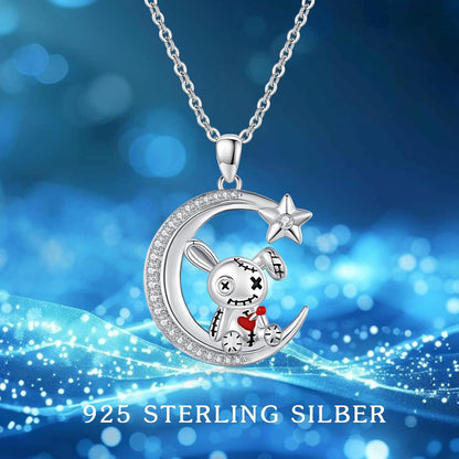 Voodoo Puppe Halskette 925 Sterling Silber Gothic Halbmond Kaninchen