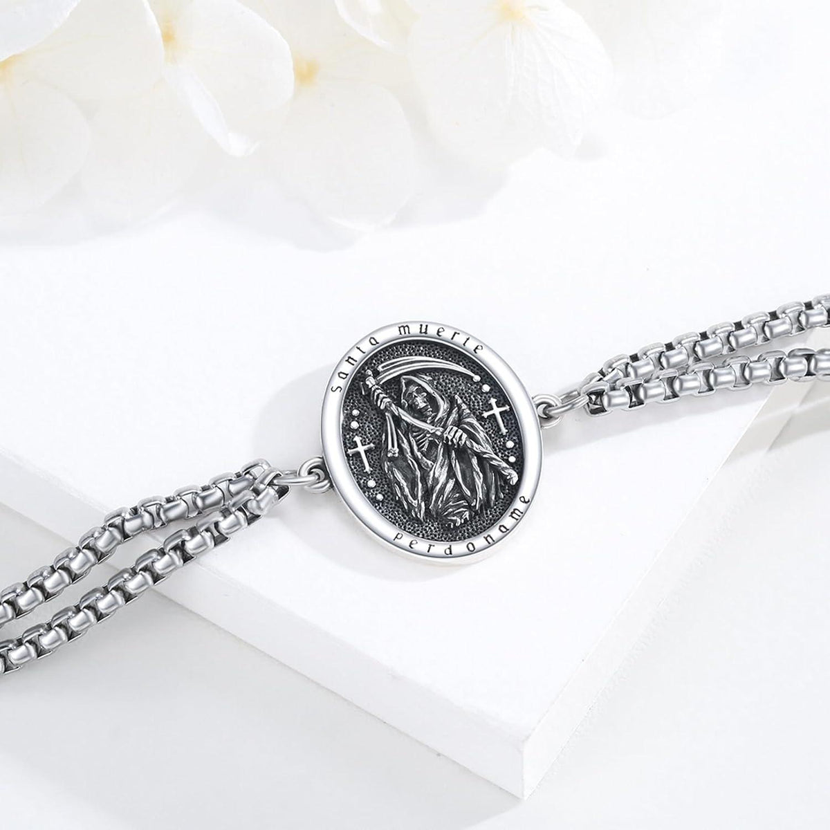 925 Sterling Silber Santa Muerte Totenkopf Armband