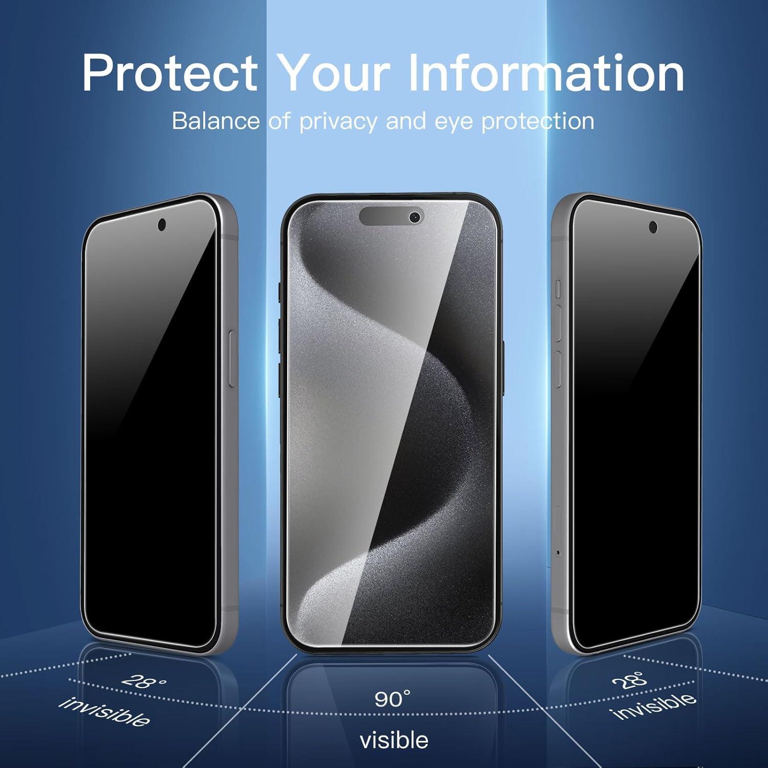 Sichtschutz Panzer Schutzglas für iPhone 15 Pro Blickschutzfolie - 3