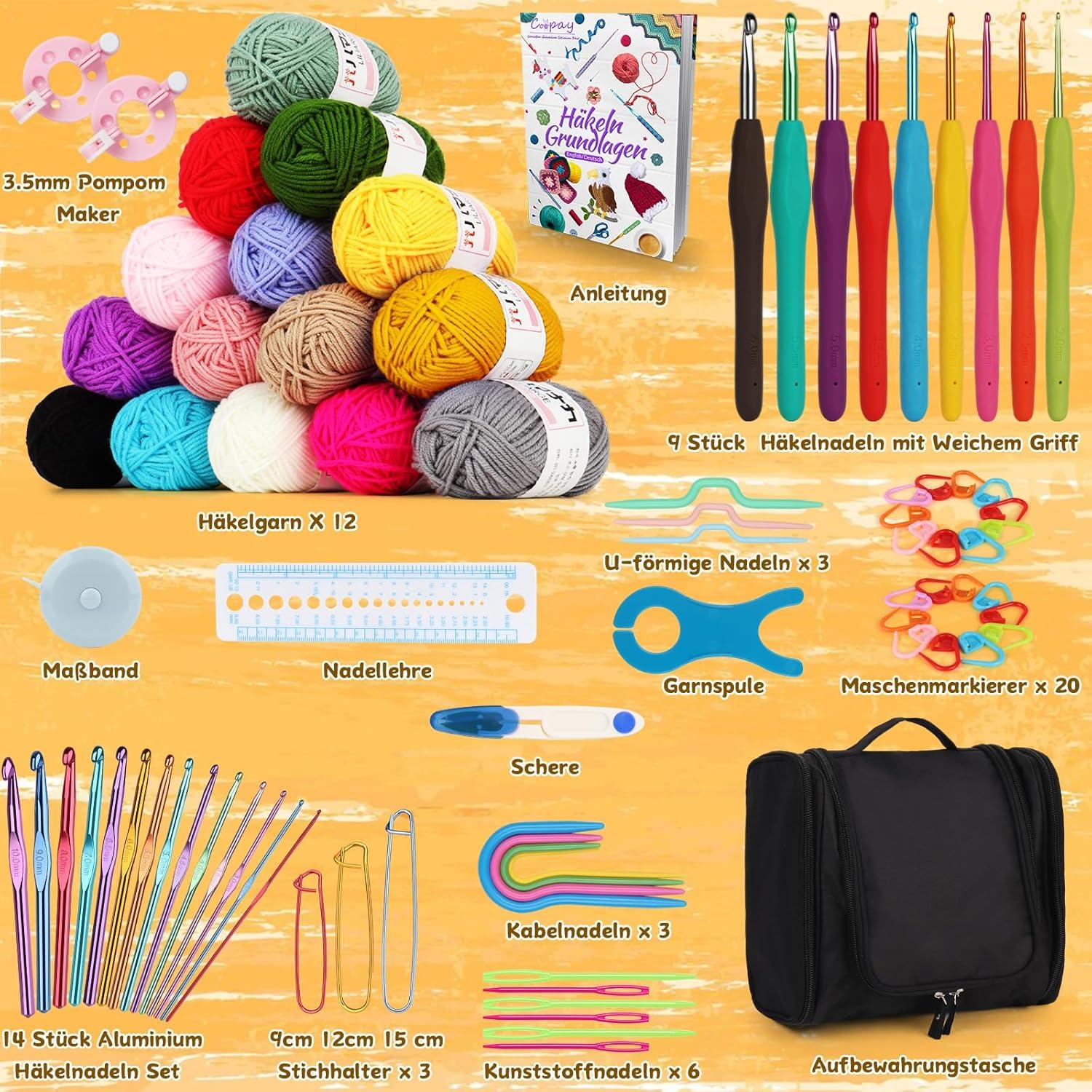 Coopay Häkelset für Anfänger: Komplettes Set mit 15 Farben