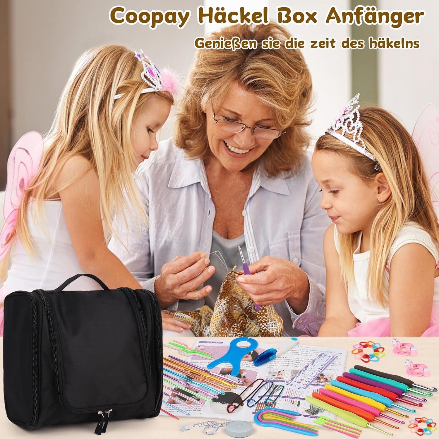 Coopay Häkelset für Anfänger mit Ergonomischen Nadeln, Wolle, Anleitung & Zubehör