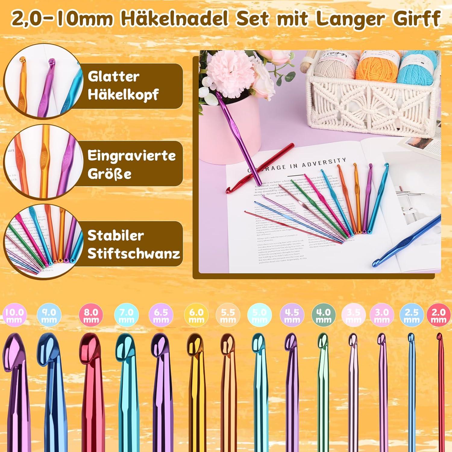 Coopay Häkelset für Anfänger mit 15 Farben Wolle, Anleitung, und Tasche