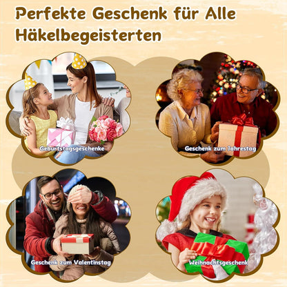 Coopay Häkelset für Anfänger mit 15 Farben Wolle, Anleitung, und Tasche