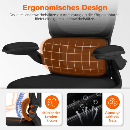 Ergonomischer Bürostuhl mit verstellbarer Kopfstütze und Lendenwirbelstütze