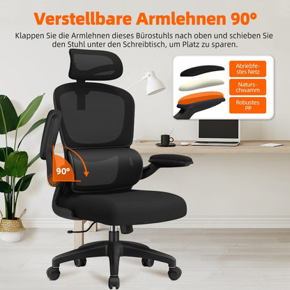 Ergonomischer Bürostuhl mit verstellbarer Kopfstütze und Lendenwirbelstütze