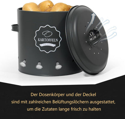 Aufbewahrung Kartoffeln Set Zwiebel Knoblauchtopf Metall Grau