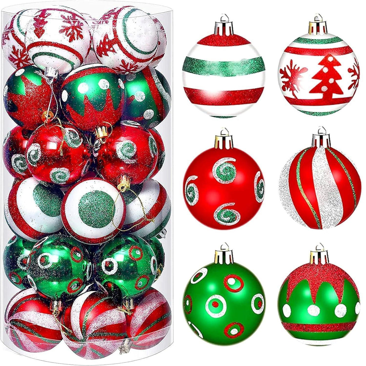 Weihnachtskugeln 30er Set bruchsicher 6cm Rot Grün Silber