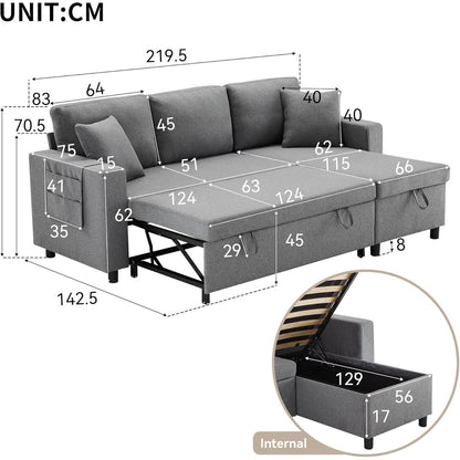 Schlafsofa L-Form Dunkelgrau mit Stauraum & Kissen