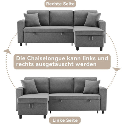 Schlafsofa L-Form Dunkelgrau mit Stauraum & Kissen