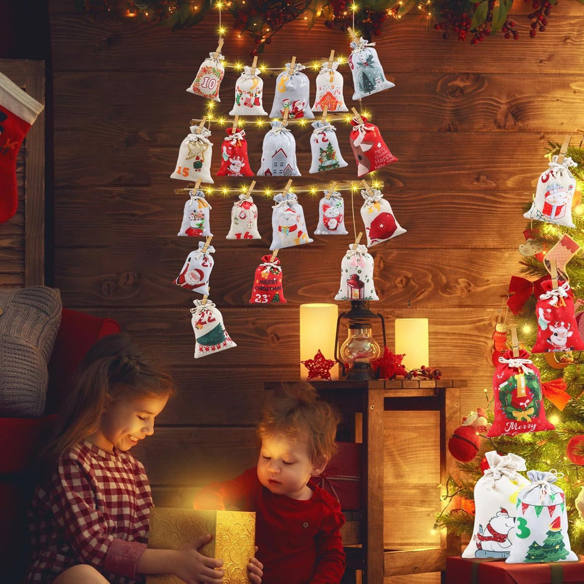 Adventskalender Stoff 24 DIY Säckchen Kinder Groß Wiederverwendbar