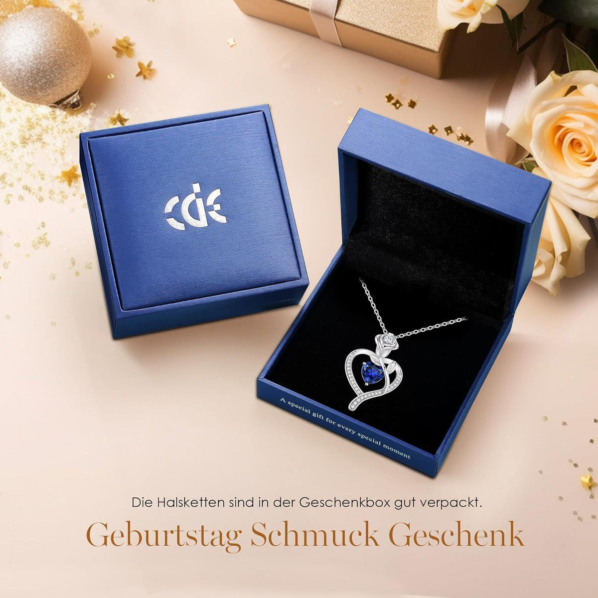 Herz Halskette Damen Rosegold Sterling Silber 925 mit Geburtsstein