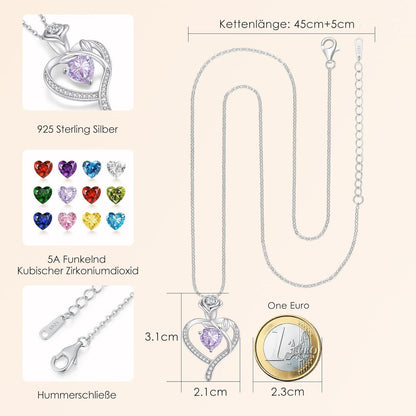 Herz Halskette Rosegold mit Geburtsstein aus 925 Sterling Silber