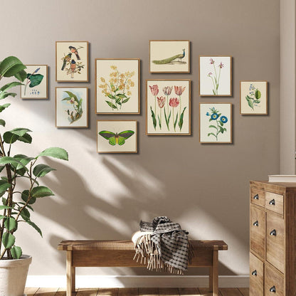 Vintage Botanische Leinwandbilder Holzrahmen 30x40 Gelbe Orchidee Wanddeko
