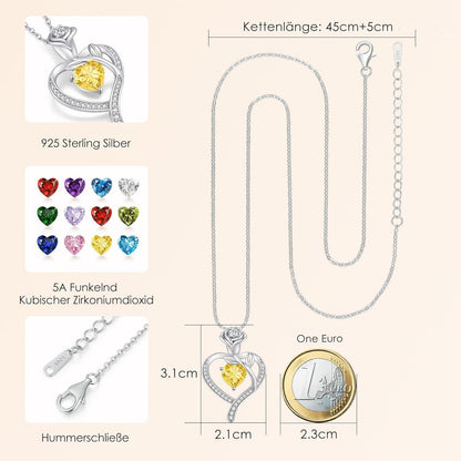 Herz Halskette Rosegold mit Geburtsstein aus 925 Sterling Silber