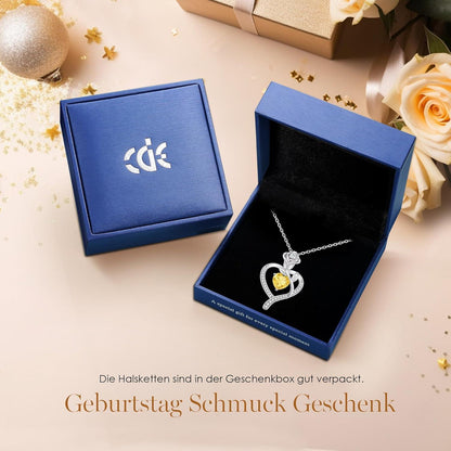 Herz Halskette Rosegold mit Geburtsstein aus 925 Sterling Silber