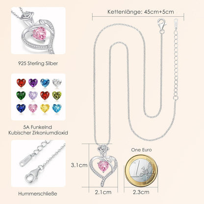 Halskette Herz mit Geburtsstein aus 925 Sterling Silber Rosegold