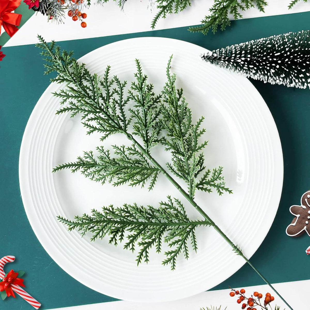 Künstliche Tannenzweige Weihnachtsdeko Kiefernzweig 40 Stück 32CM Unechte Tannengrün