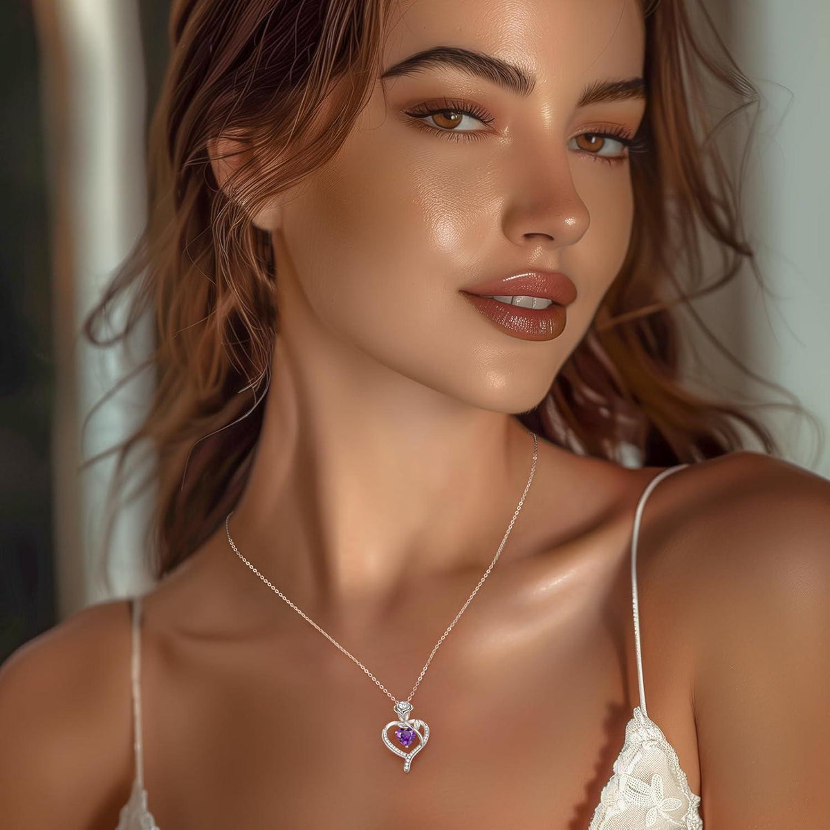 Herz Halskette Damen Rosegold mit Geburtsstein aus 925 Sterling Silber