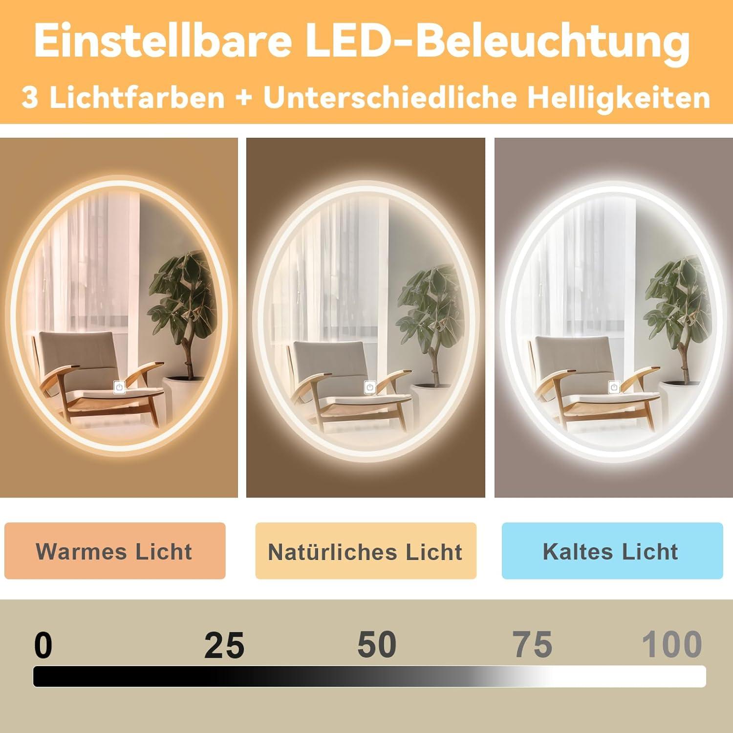 Schminktisch mit LED-Beleuchtung, 4 Schubladen und Hocker