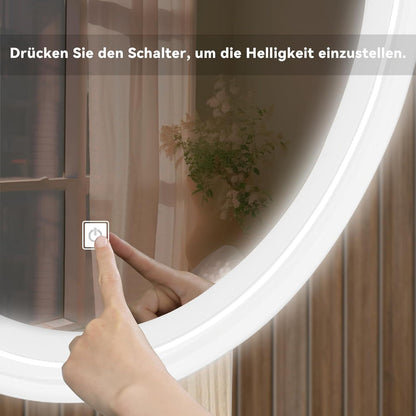 Schminktisch LED-Beleuchtung, 4 Schubladen, Gepolsterter Hocker - Oval Eiche