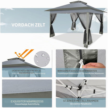 3x3m Pavillon wasserdicht mit Moskitonetz & Sandsäcken
