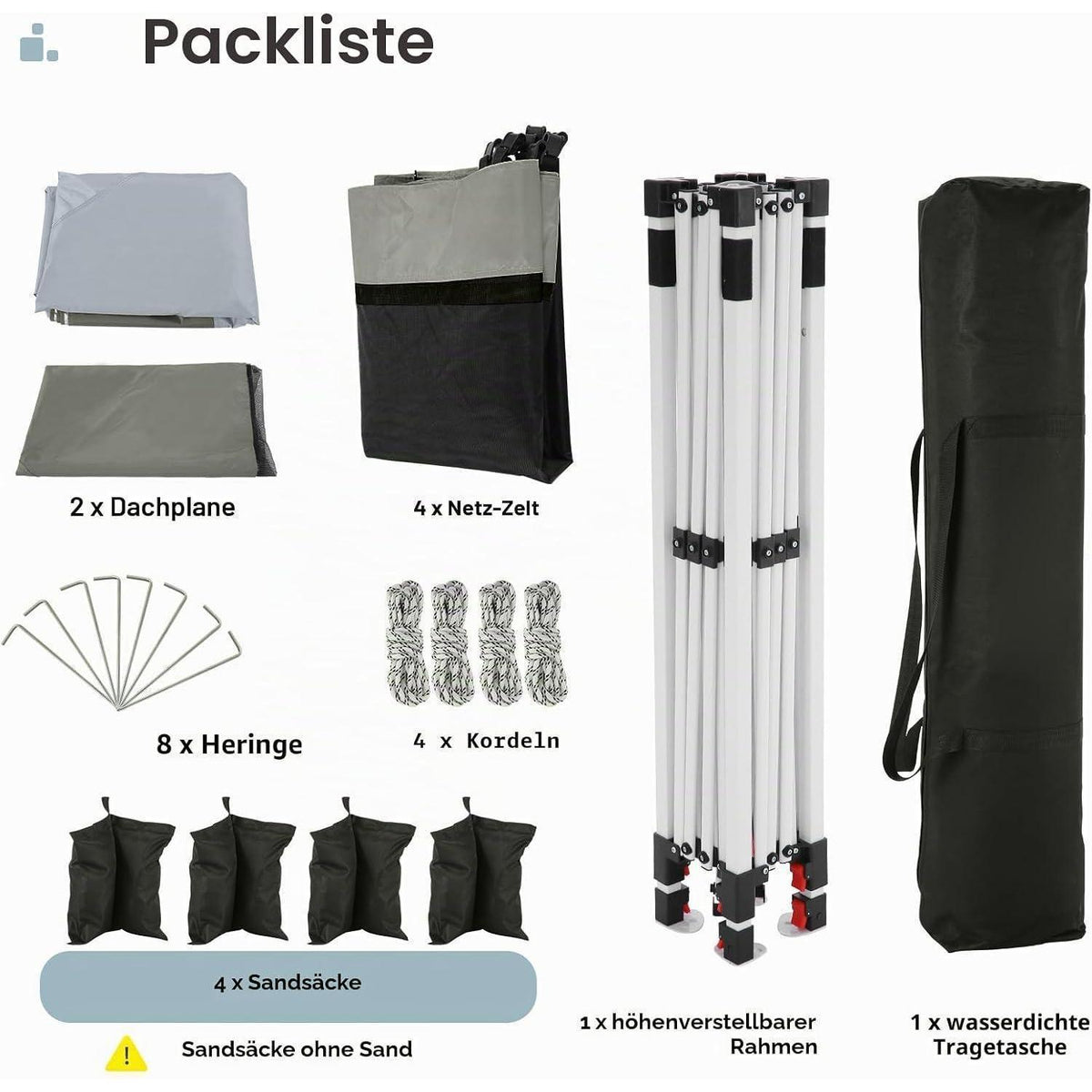 3x3m Pavillon wasserdicht mit Moskitonetz & Sandsäcken