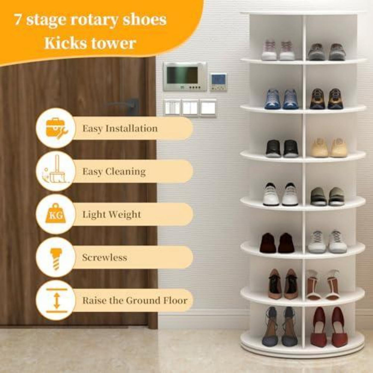 Drehbarer Schuhschrank 5 Etagen – Schuhregal Karussell Weiß